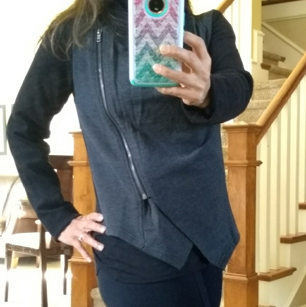 Gray and black jacket.